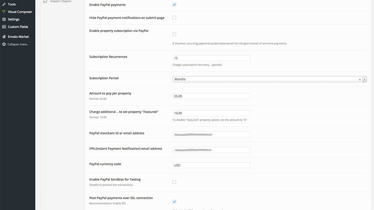 Theme Options - Property Submit